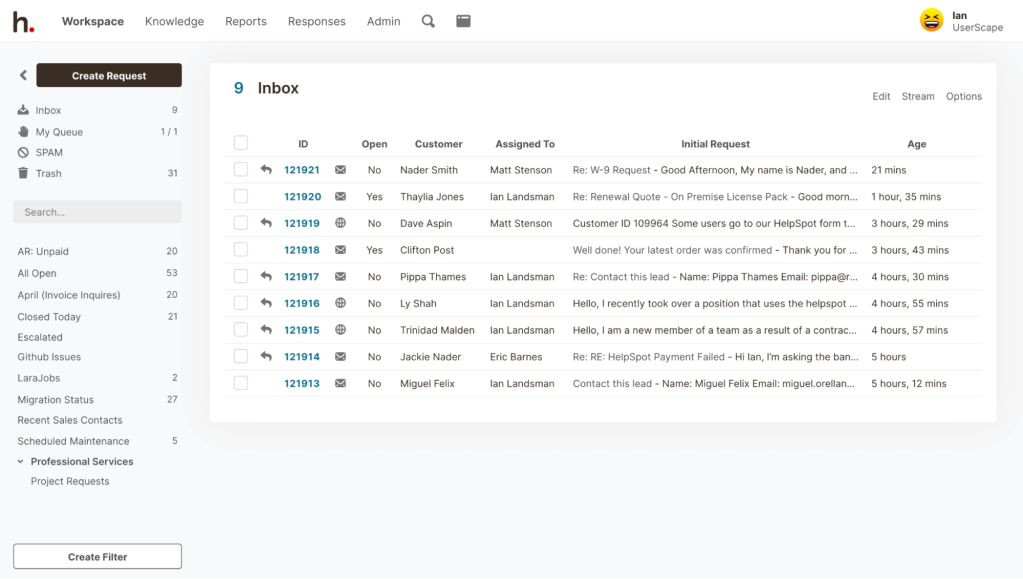 Central Inbox in HelpSpot