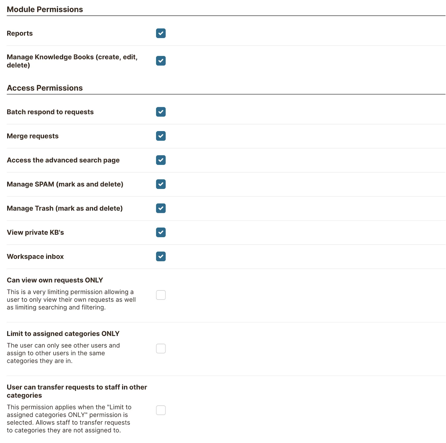 Module Permission Settings in HelpSpot