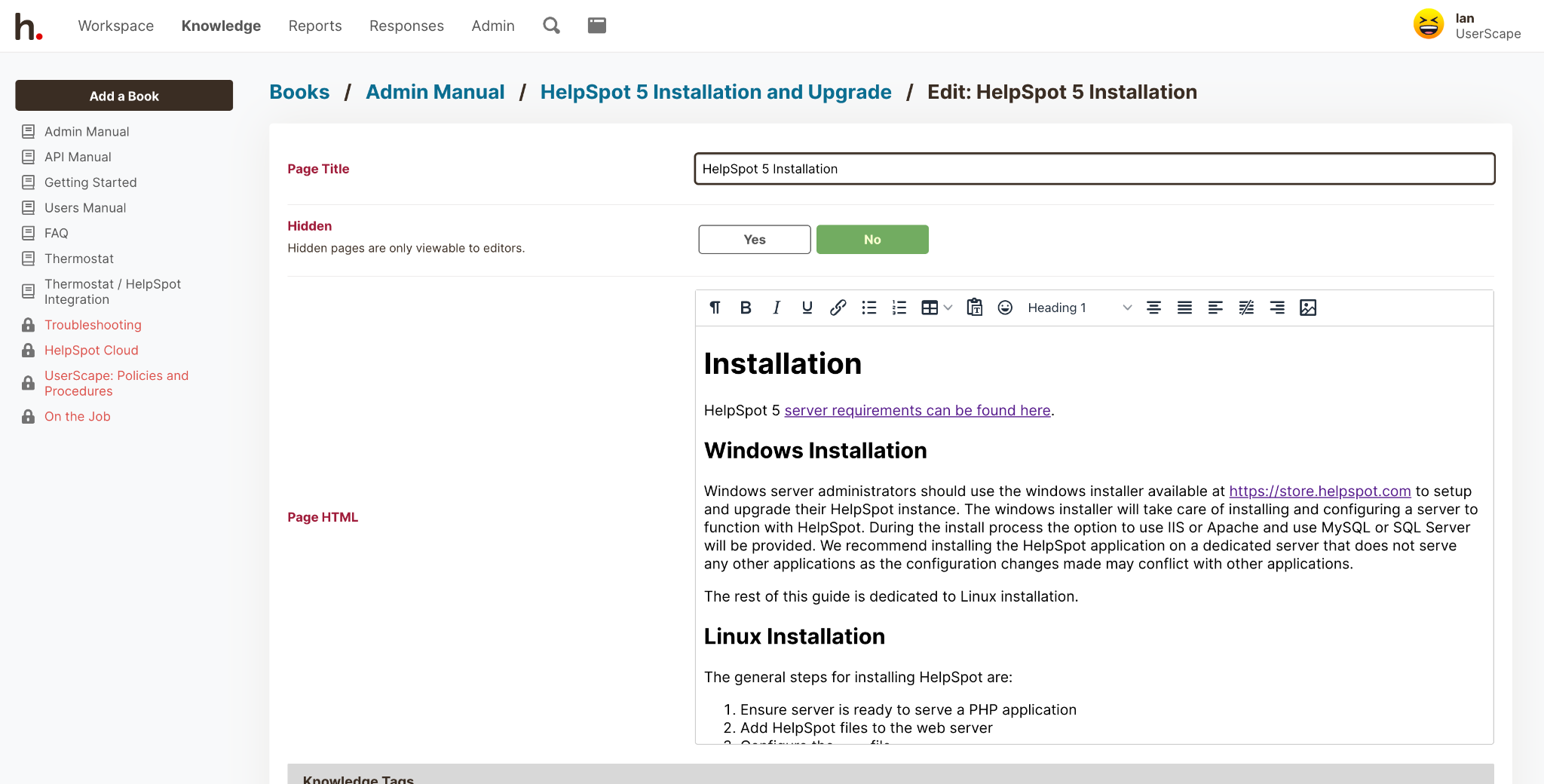HelpSpot Books Admin Manual Chapters