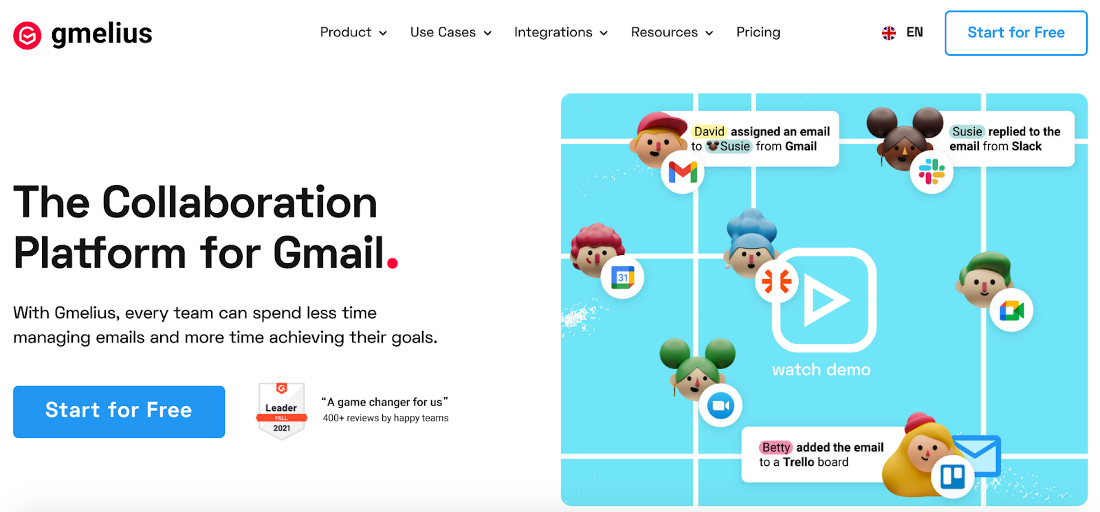 Gmelius homepage: The Collaboration Platform for Gmail.