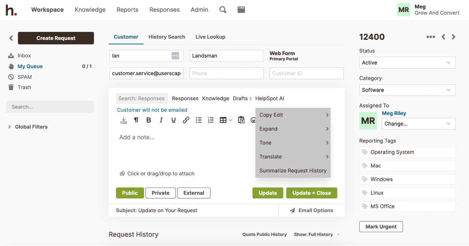 Workspace: My Queue - Update on Your Response