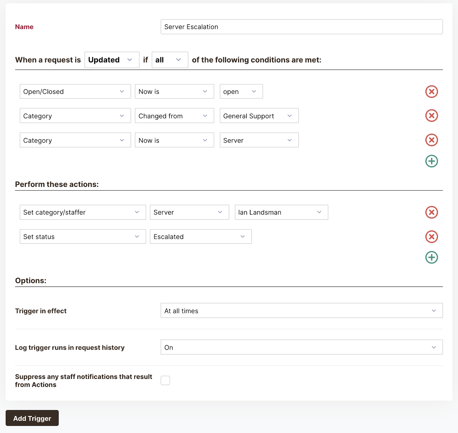 Automatic Triggers in HelpSpot