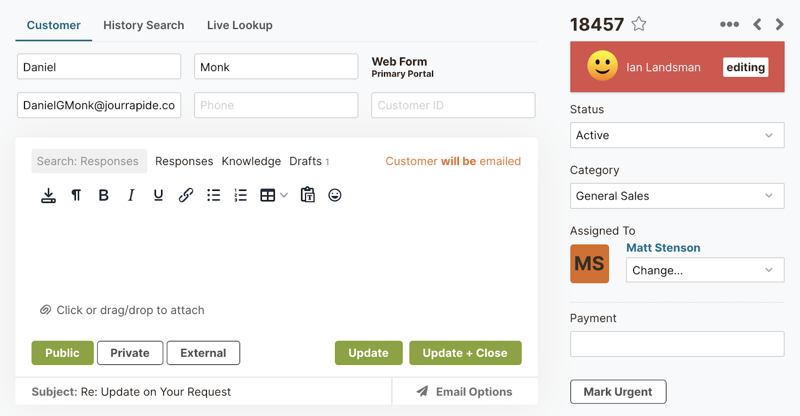 Real-time notifications for who is working on a ticket.