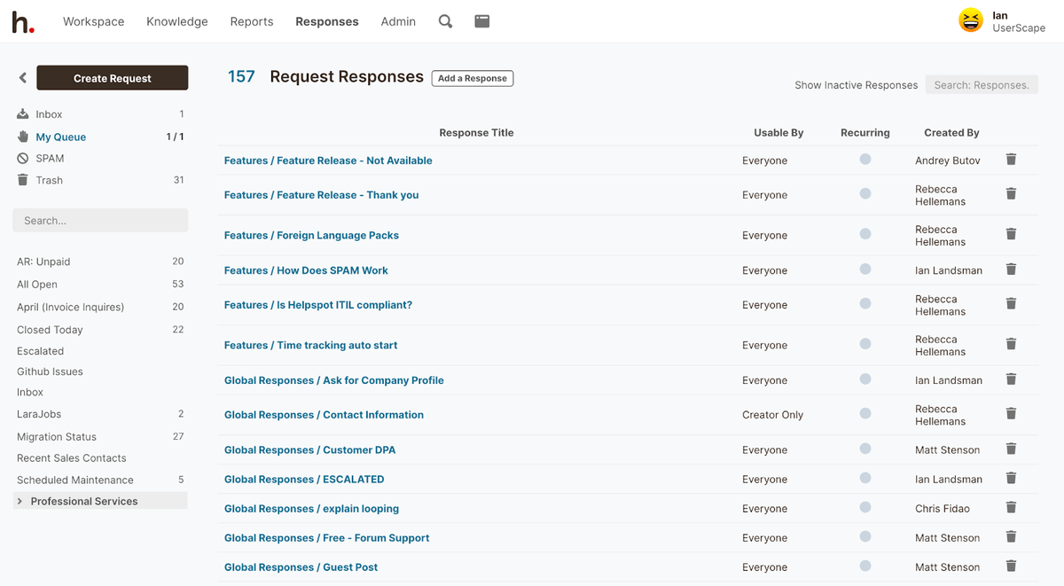 Request Responses in HelpSpot
