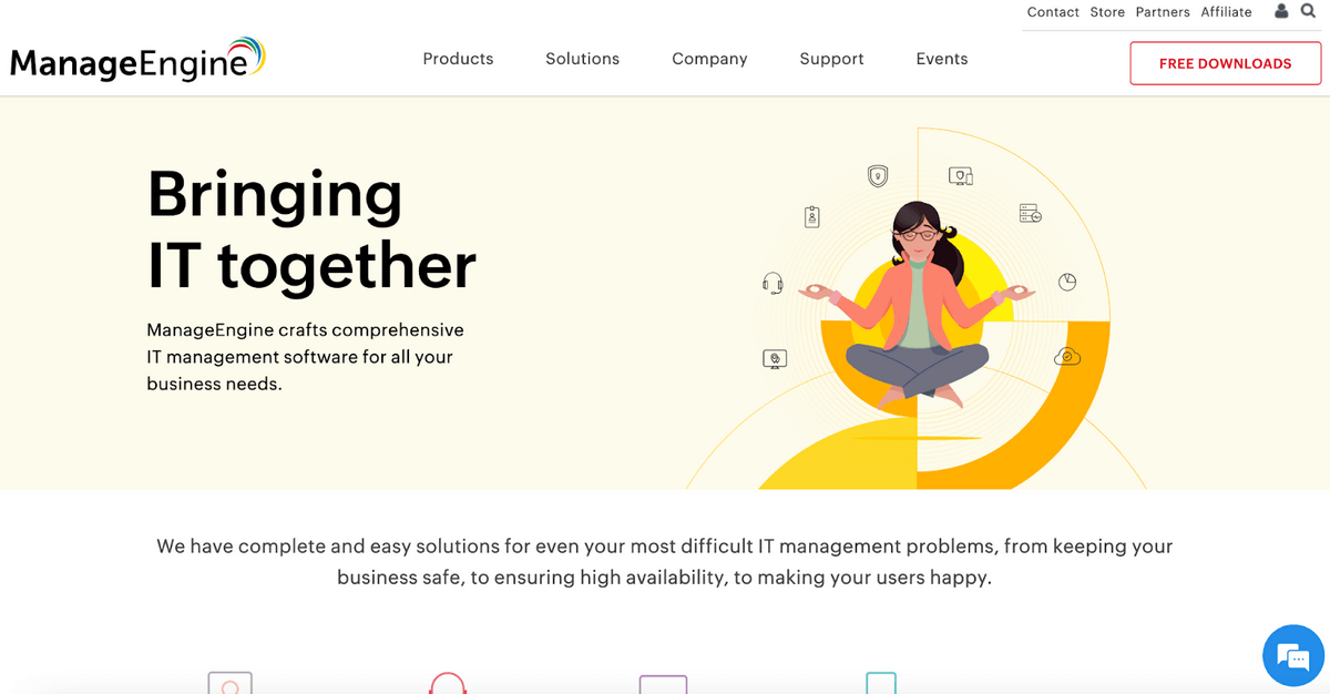 ManageEngine homepage: Bringing IT together.