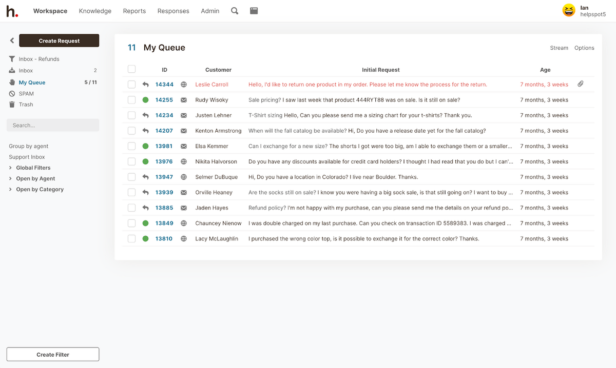 HelpSpot: My Queue