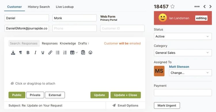 Collision Detection in HelpSpot: See who is editing or viewing a ticket to avoid multiple responses.