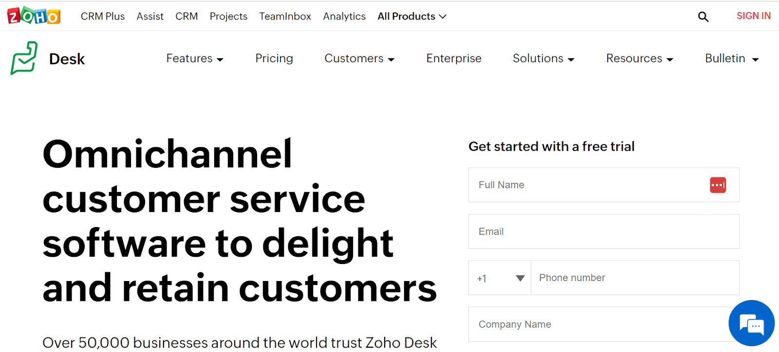 Zoho desk homepage: Omnichannel customer service software to delight and retain customers