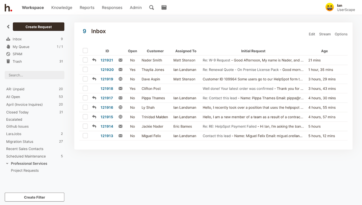HelpSpot Inbox: See all requests in one place.