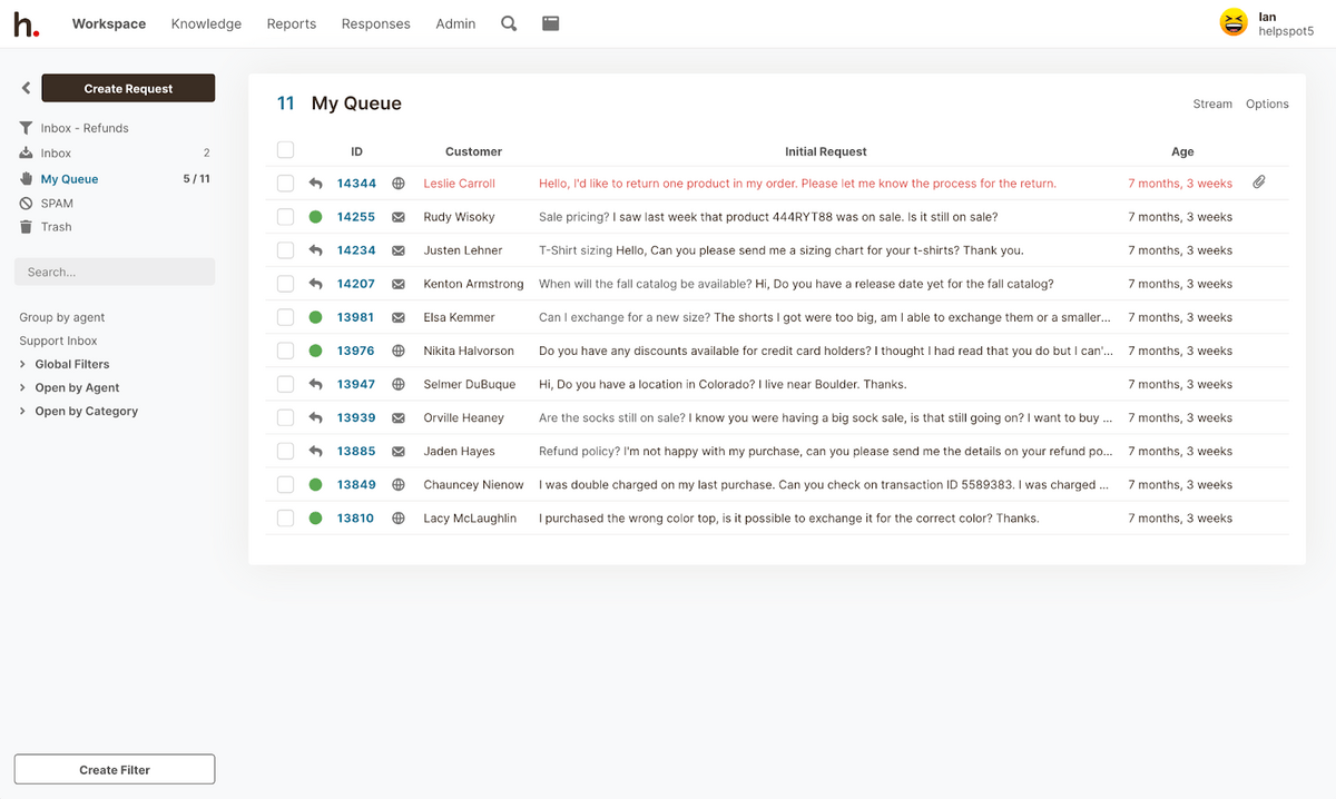 HelpSpot: My Queue