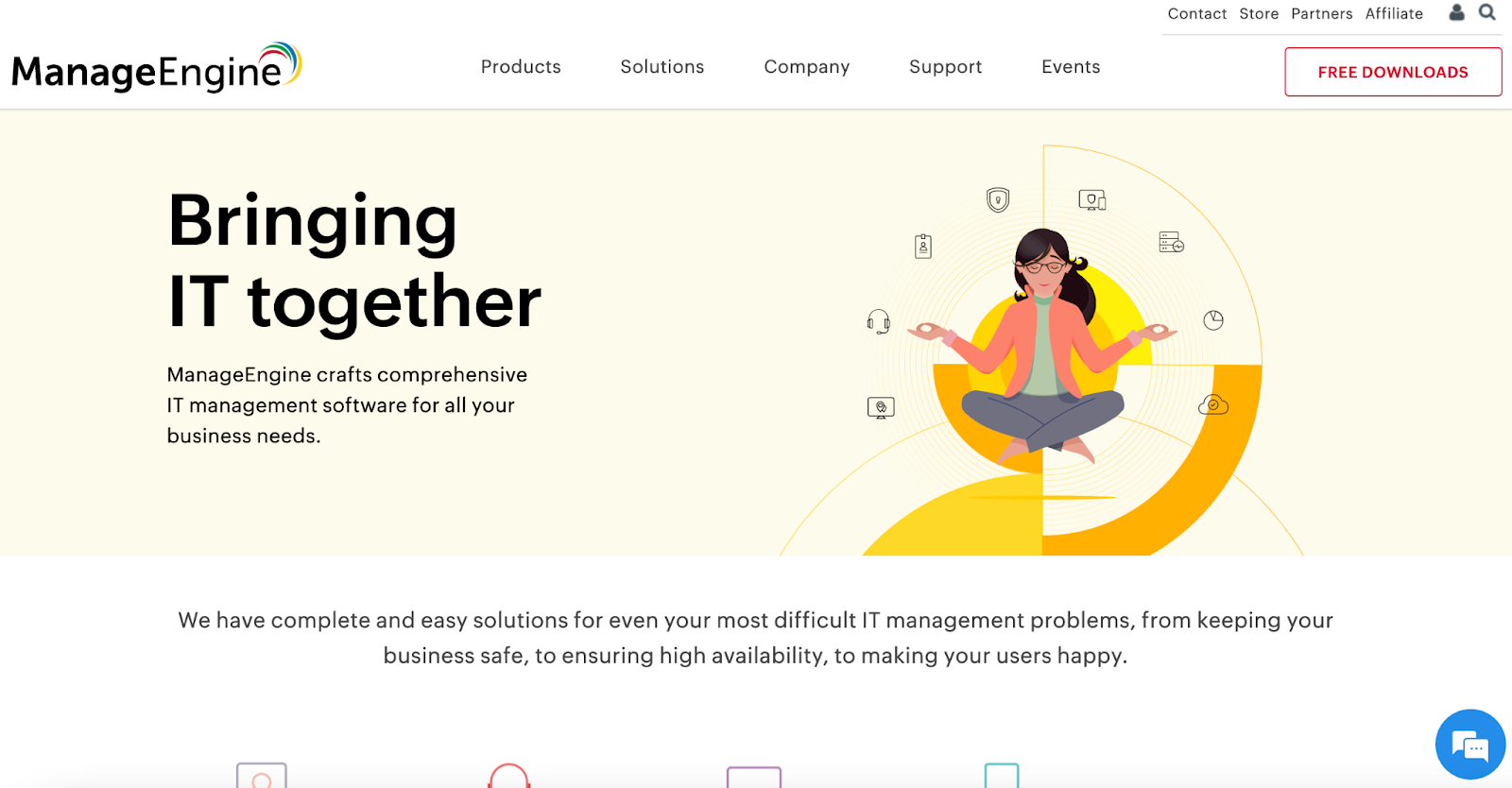 ManageEngine homepage: Bringing IT together
