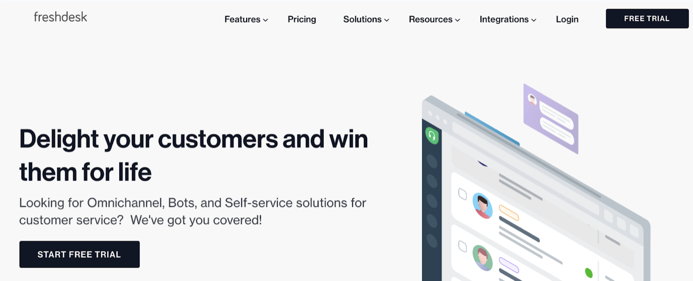 Freshdesk homepage: Delight your customers and win them for life