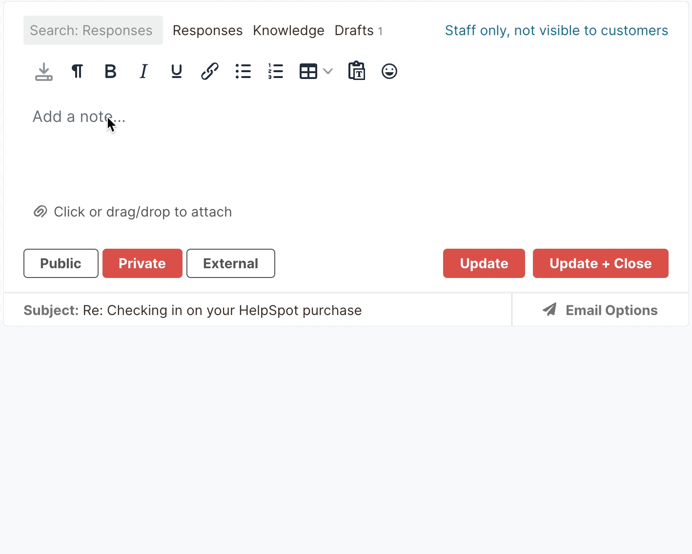 HelpSpot UI for ticket response