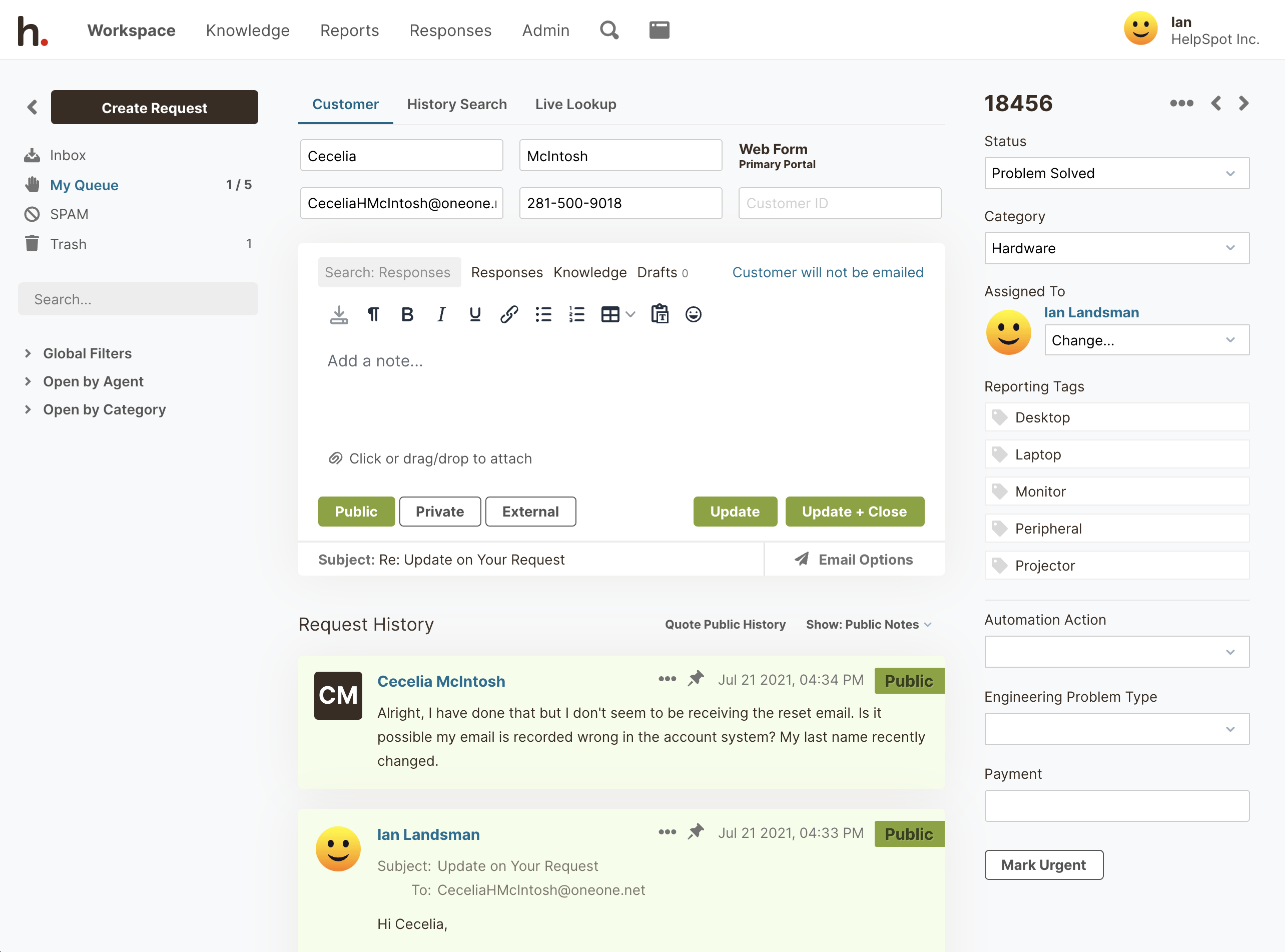 Example of Ticket Interface